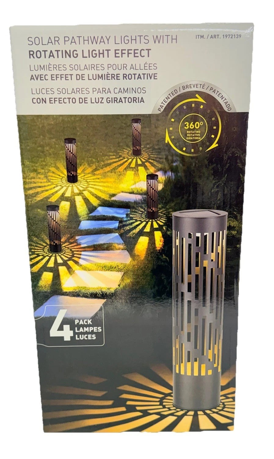 Testrite Solar Pathway Lights with Rotating Light Effects, LED, 50 Lumens, Water Proof, Solar Powered, 360 Degrees, 4 Pack
