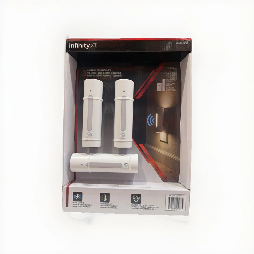 infinity x1 power failure night lights, motion sensor, power failure alert, 3 pack