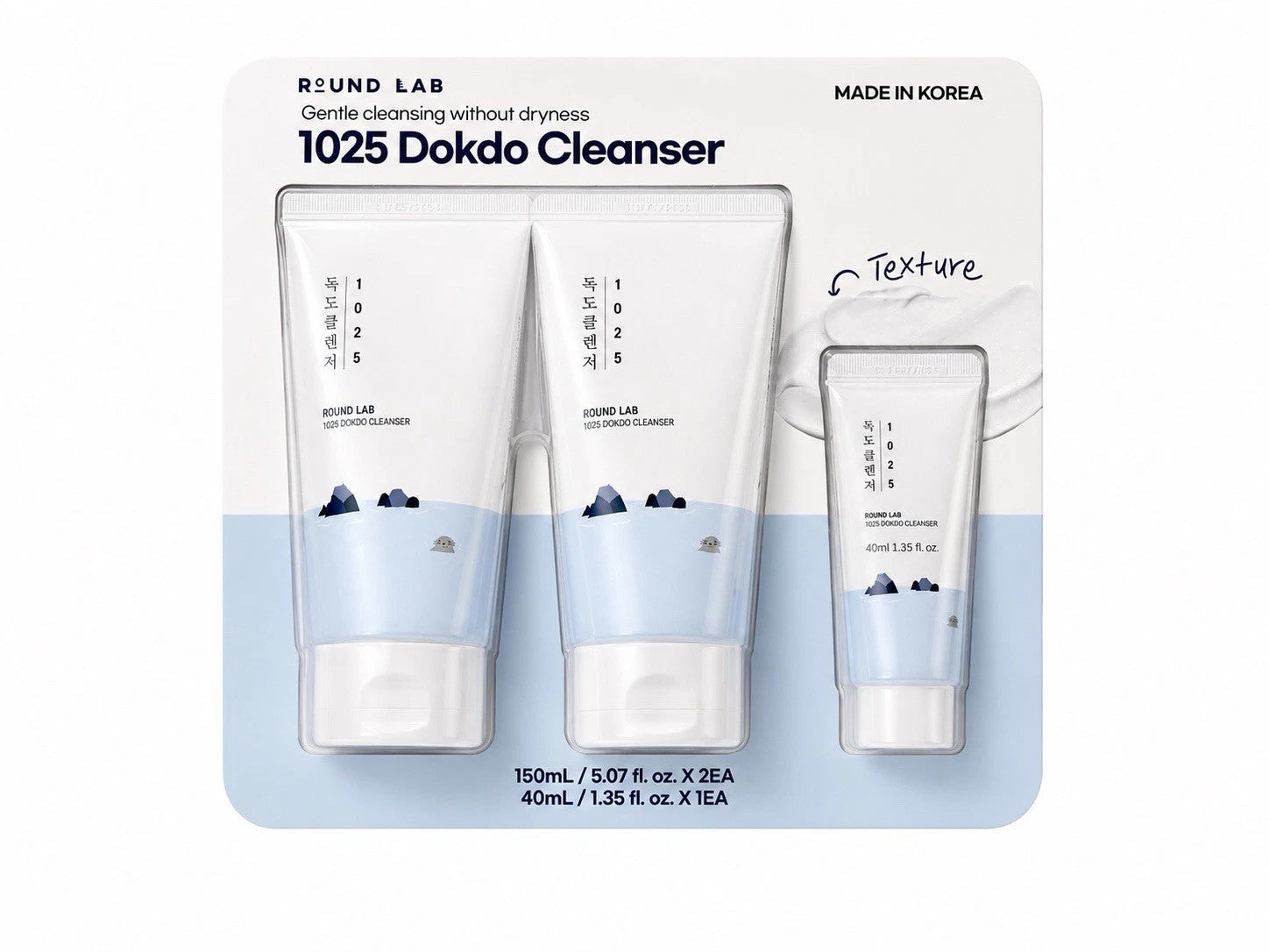 Round Lab 1025 Dokdo Cleanser Low pH Moisturizing Facial Cleanser Kit of 2 150ml + 1 40ml
