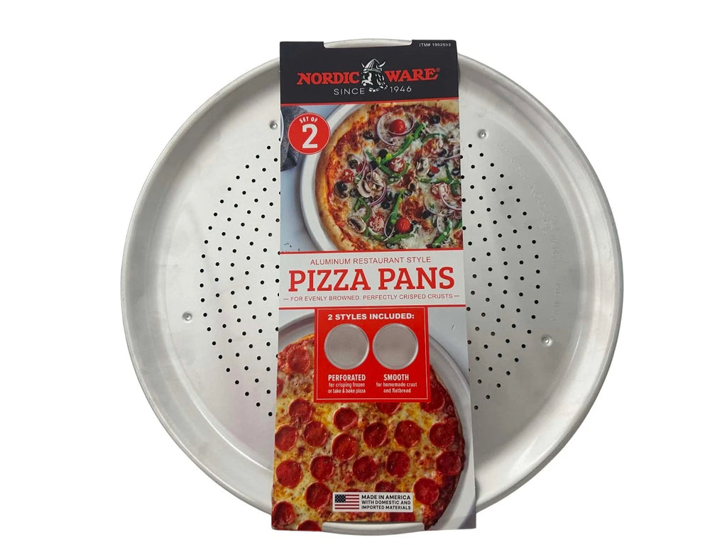 Nordic Ware 16” Aluminum Pizza Pans 2-pack, 1 Perforated, 1 Smooth