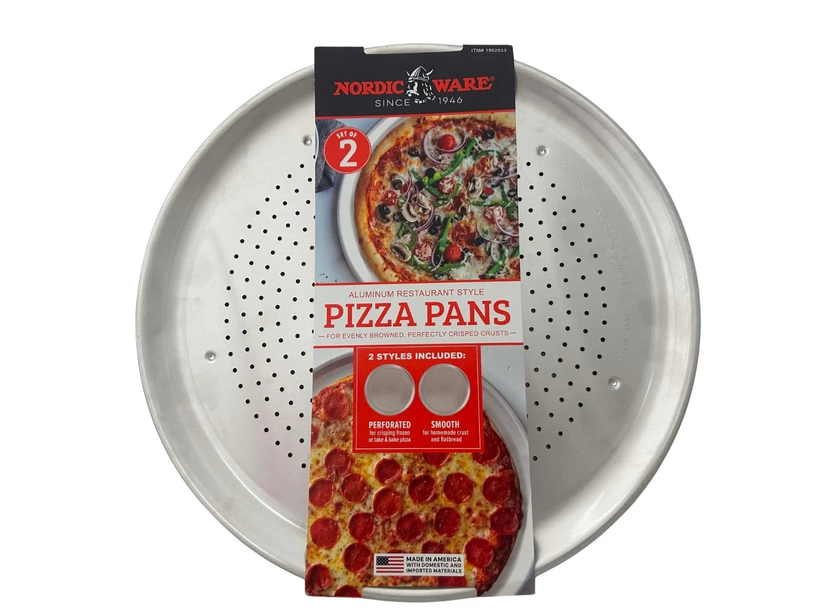 Nordic Ware 16” Aluminum Pizza Pans 2-pack, 1 Perforated, 1 Smooth