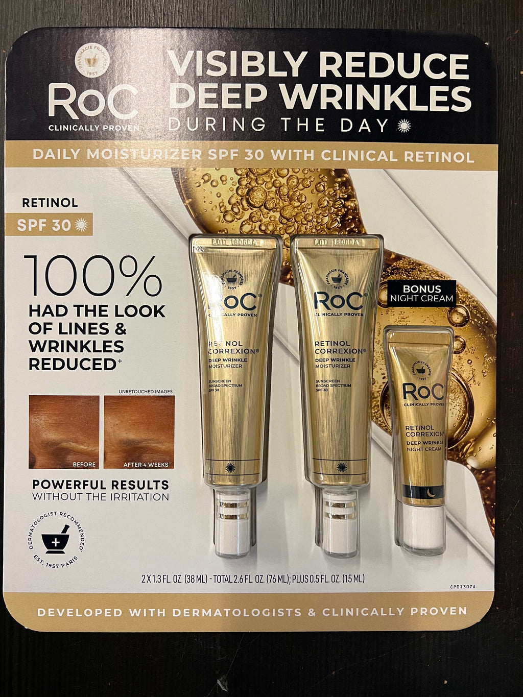 RoC Day and Night Retinol Correxion Cream with SPF 30, 1.3Fl Oz, 2 pack